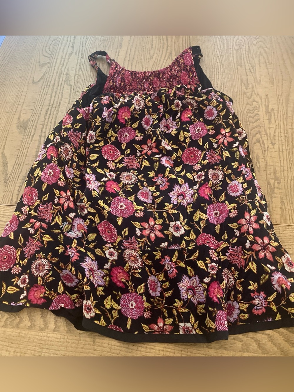 Free People Bohemian Black Pink Floral Swing Dress Top Sz Large L
